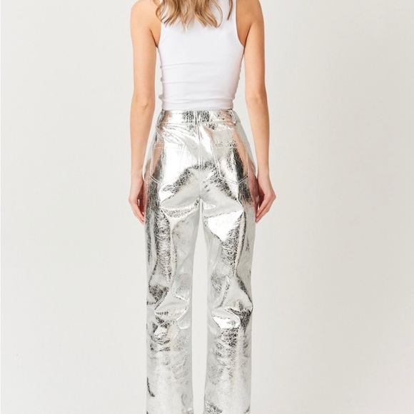 Lupe High Waist Faux Leather Metallic Textured Pants - Picture 3 of 8
